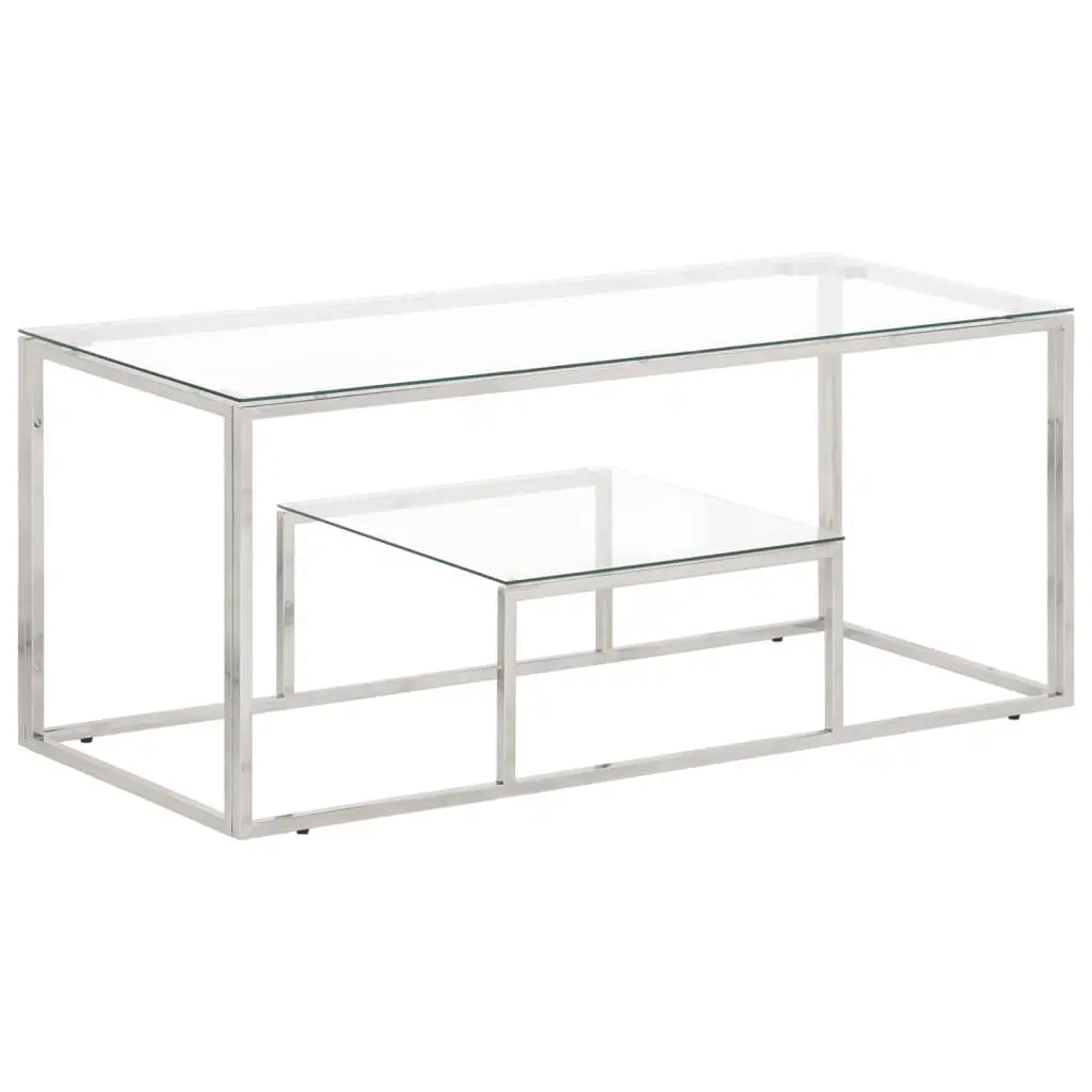 Coffee Table Silver Stainless Steel and Tempered Glass Modern Living Room Furniture