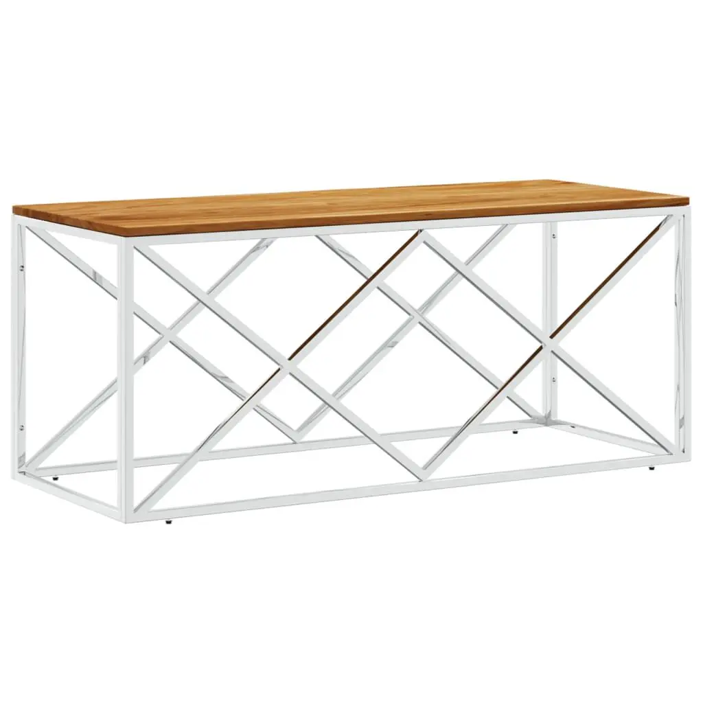 Coffee Table Stainless Steel and Solid Wood Acacia Modern Living Room Table