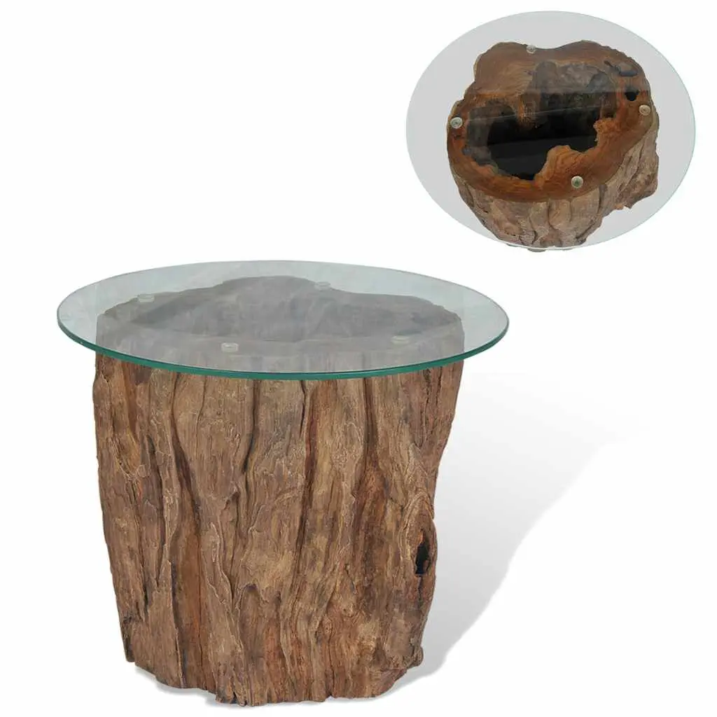 Coffee Table Teak Glass 19.7x15.7 Inches Living Room Furniture