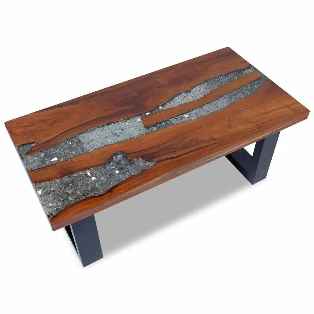 Coffee Table Teak Resin 39.4x19.7 Inches Outdoor Patio Side Table