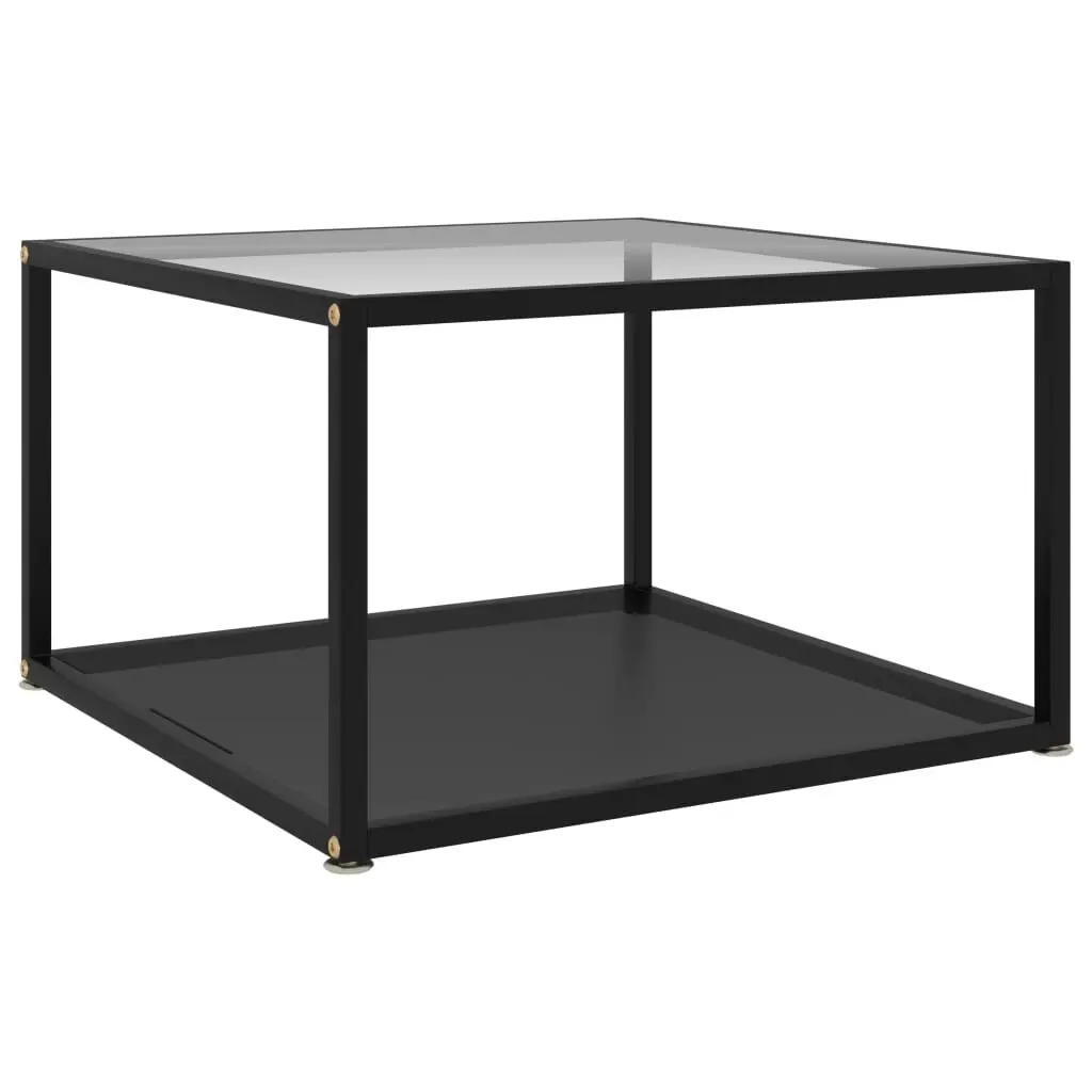 Coffee Table Transparent and Black 23.6x23.6x13.8 Inches Tempered Glass Modern Design