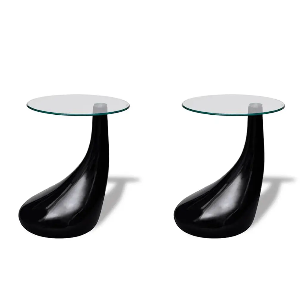 Coffee Tables 2 pcs Round Glass Top High Gloss Black Living Room Furniture