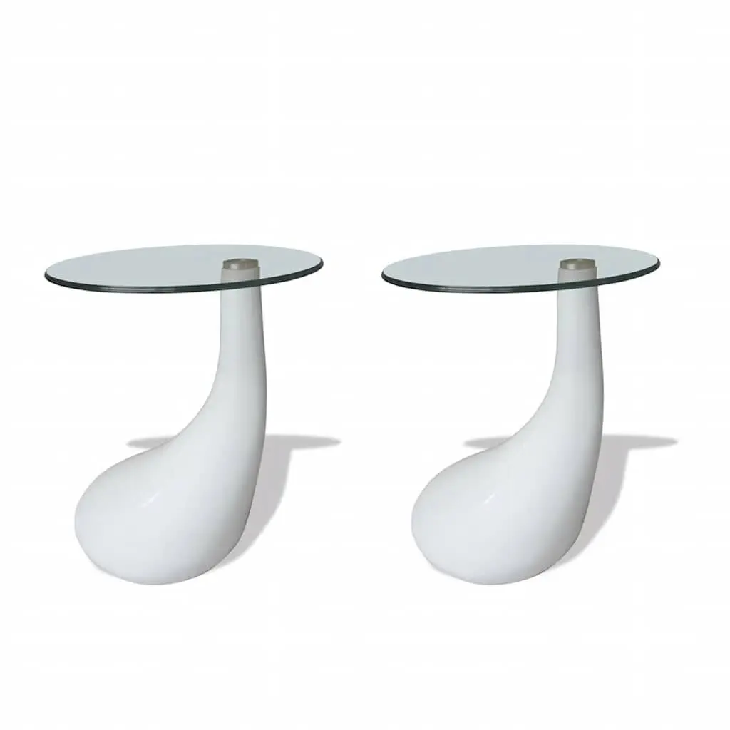 Coffee Tables 2 pcs Round Glass Top High Gloss White Modern Living Room Furniture