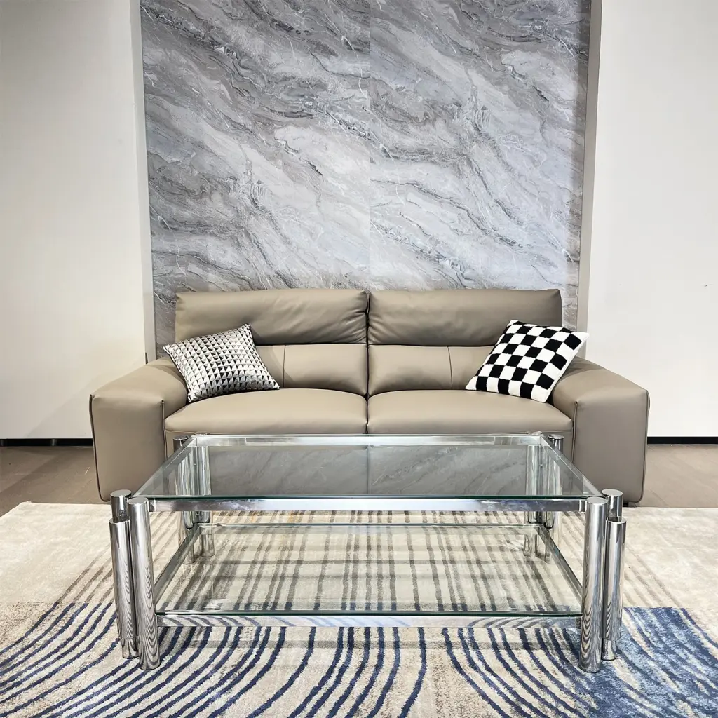 47'' Wide Rectangle Modern Stainless Alloy Metal Coffee Table Double Layer fjh