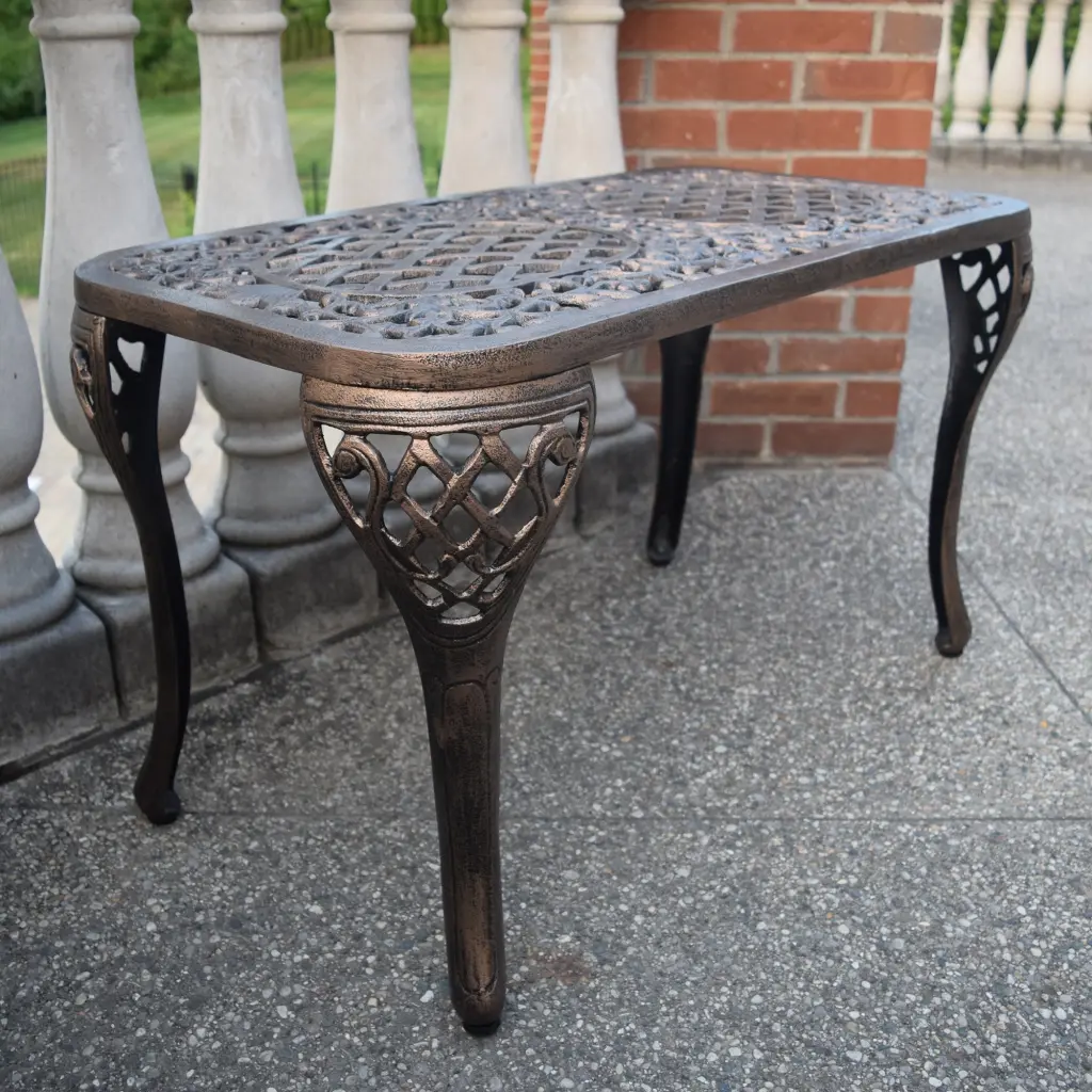Ornate Cast Aluminum Metal Rectangular Bronze Patio Coffee Table Outdoor Decor High Quality Luxury