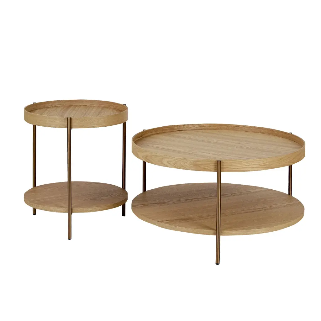 2 Piece Modern 2 Tier Round Coffee Table Set Living Room Easy Assembly justone