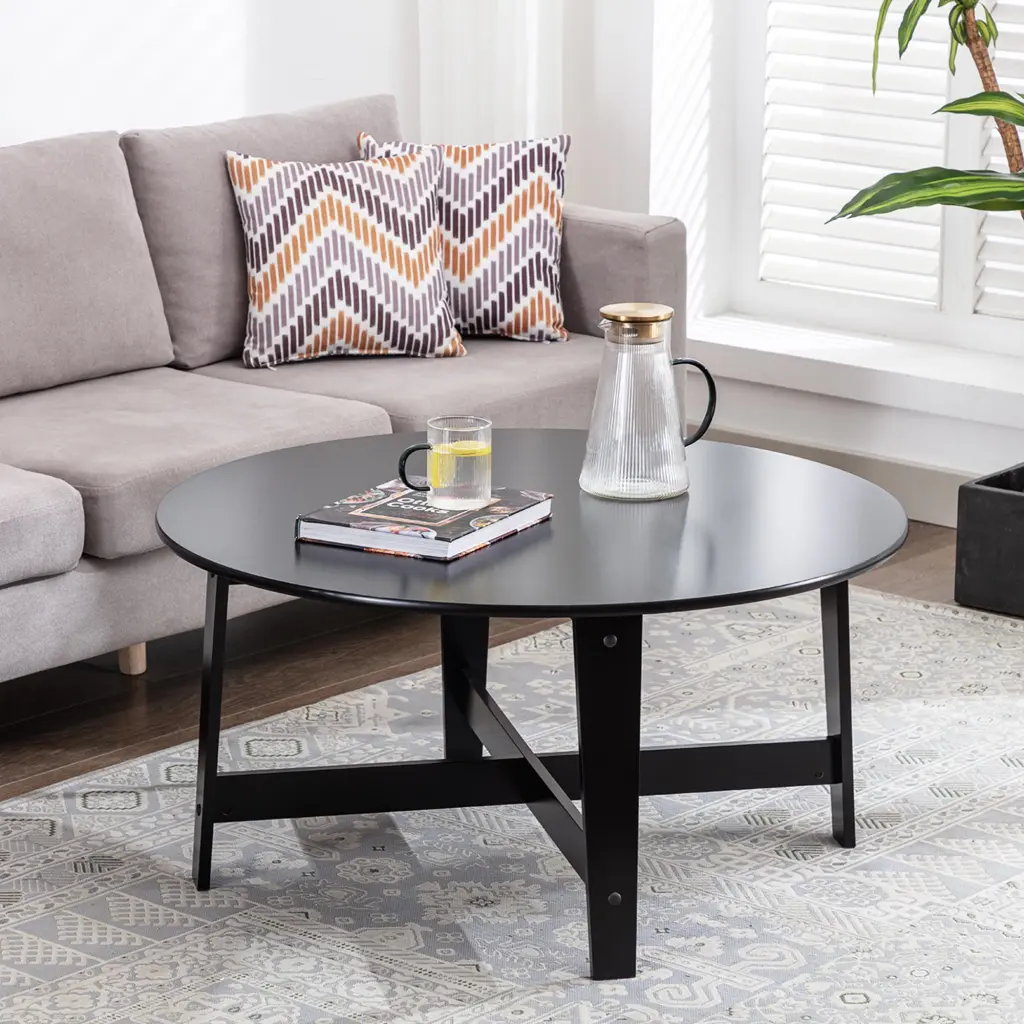 Mainstays Round Black Wood Coffee Table 35.98 x 35.98 x 18 Inches