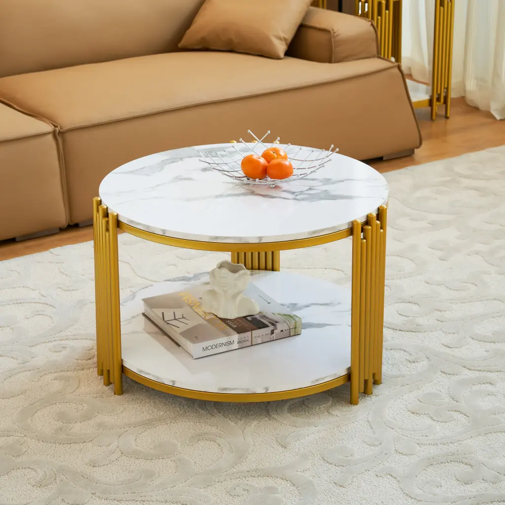 28.35 Inch Round Coffee Table Storage Small Living Room Table modasi