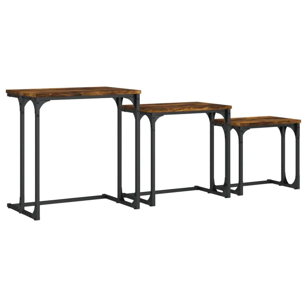 Nesting Coffee Tables 3 Piece Set Smoked Oak Engineered Wood Living Room