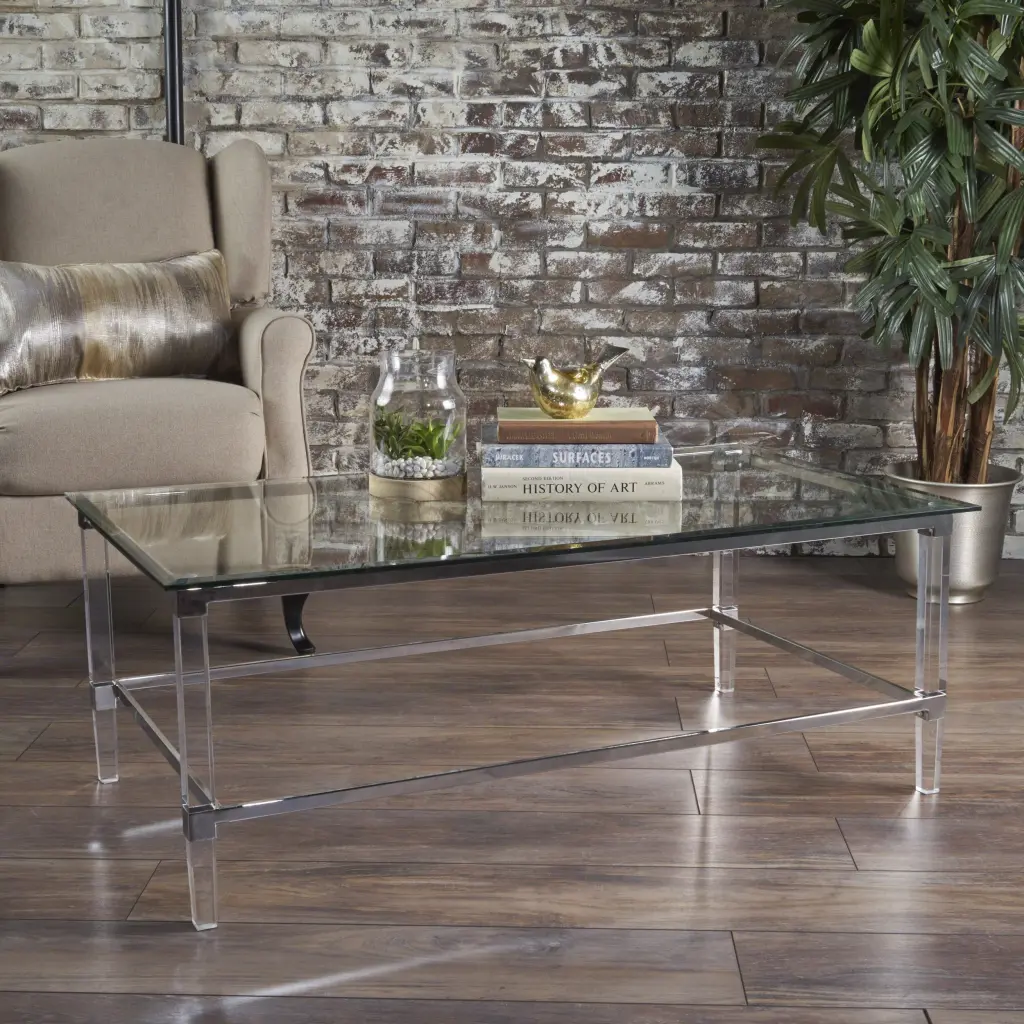 Rectangle Coffee Table Clear Crystal Modern Living Room Furniture nh-home living