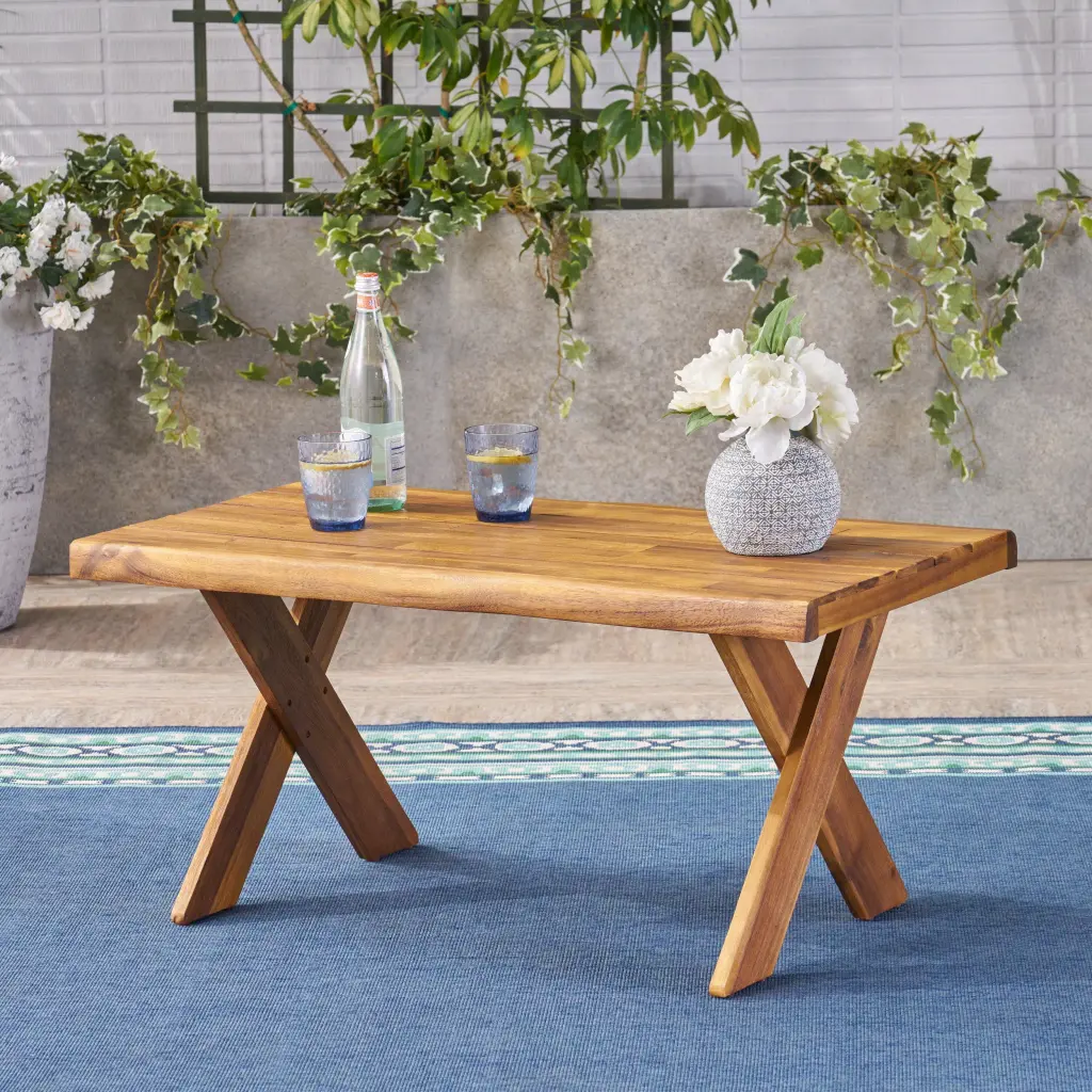 Outdoor Acacia Wood Coffee Table Teak Finish Durable All-Weather Patio Furniture Noble House