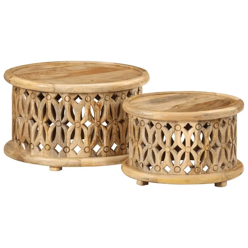 2 Piece Coffee Table Set Solid Mango Wood Living Room Furniture