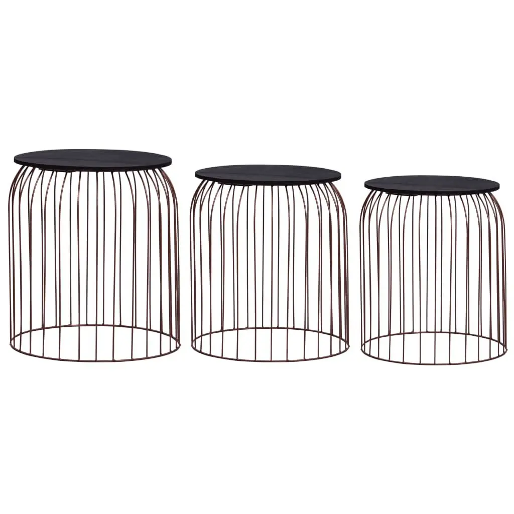 3 Piece Copper Coffee Tables Set Living Room