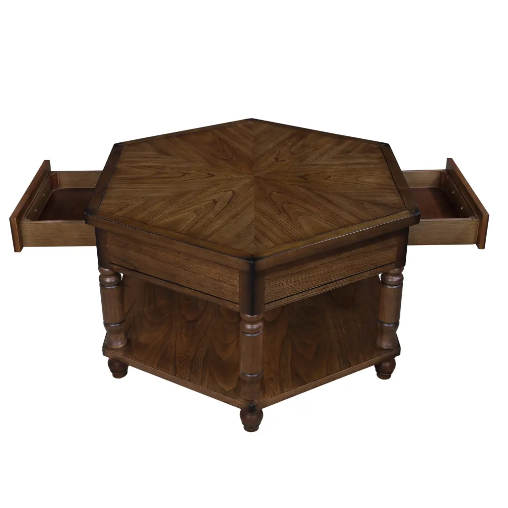 2 Tier Retro Hexagon Living Room Solid Timber Coffee Table Shelf Modern Furniture power growth furniture