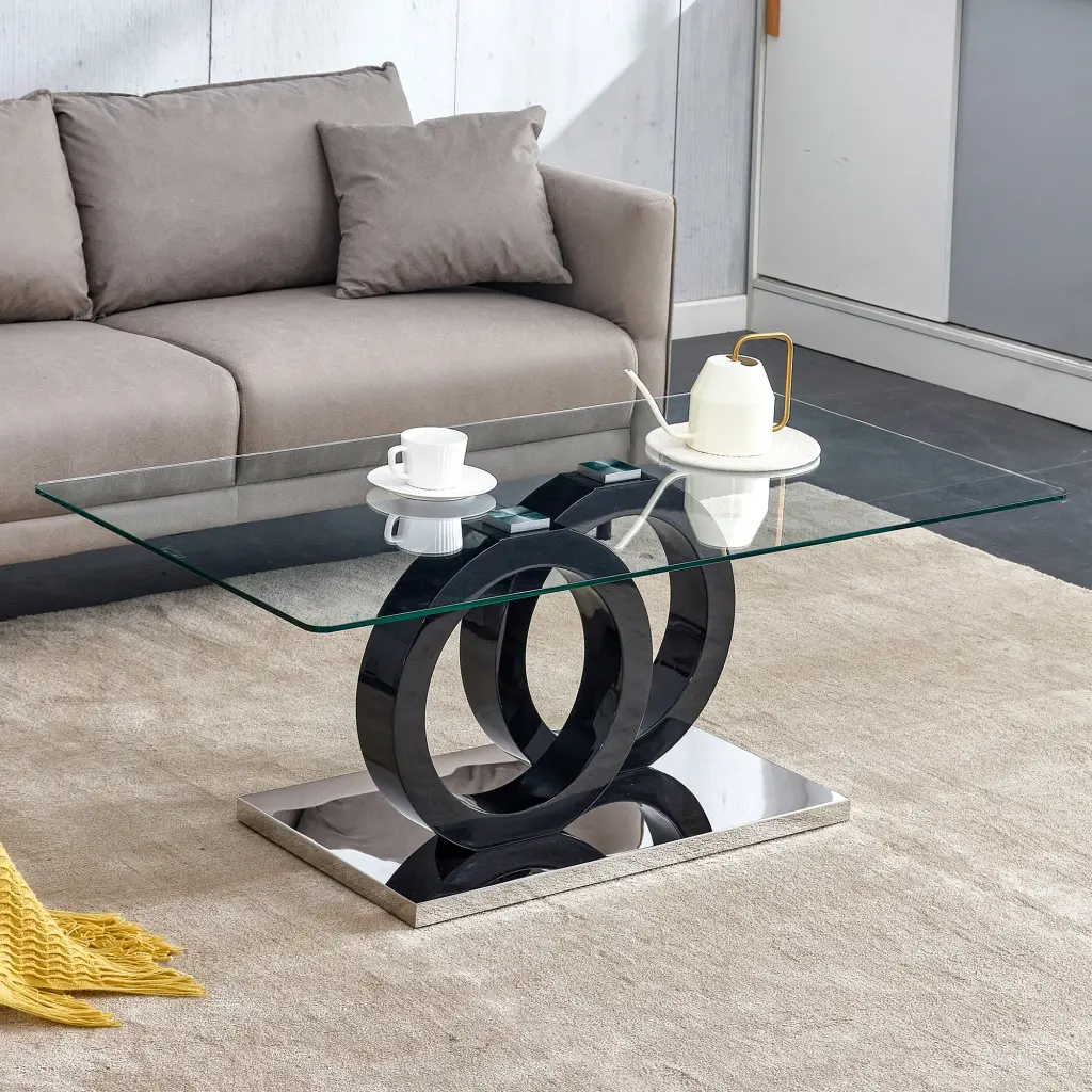 Rectangular Modern Fashionable Coffee Table Tempered Crystal Top rnb