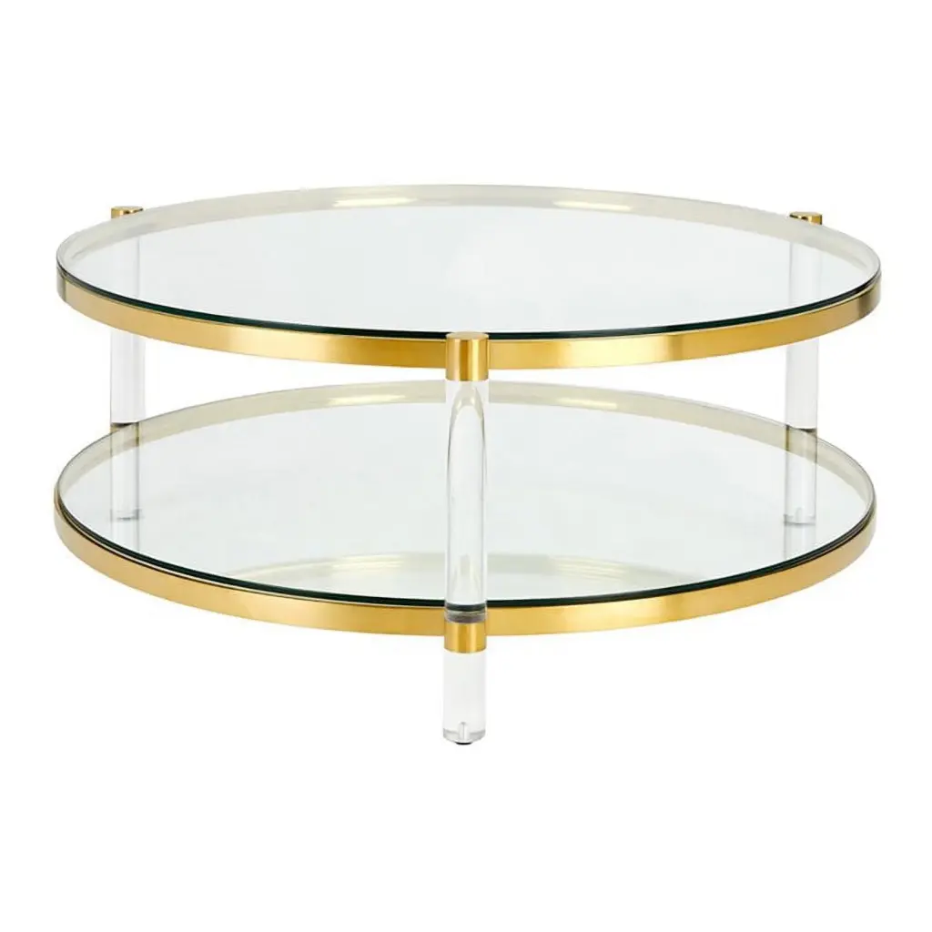 Uptown Club Toledo 40 Round Metal and Tempered Glass Coffee Table Gold Finish