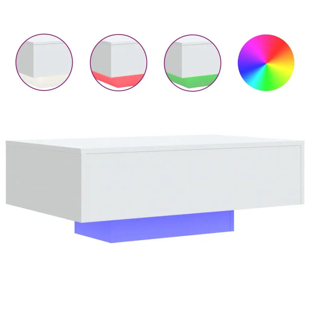 White LED Coffee Table 33.5x21.7x12.2 Inches Rectangular Side Table Lights