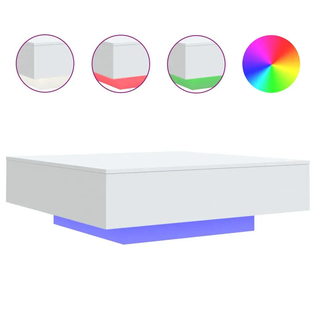 White LED Coffee Table 39.4x39.4x12.2 Inches Large Modern Center Table Lights