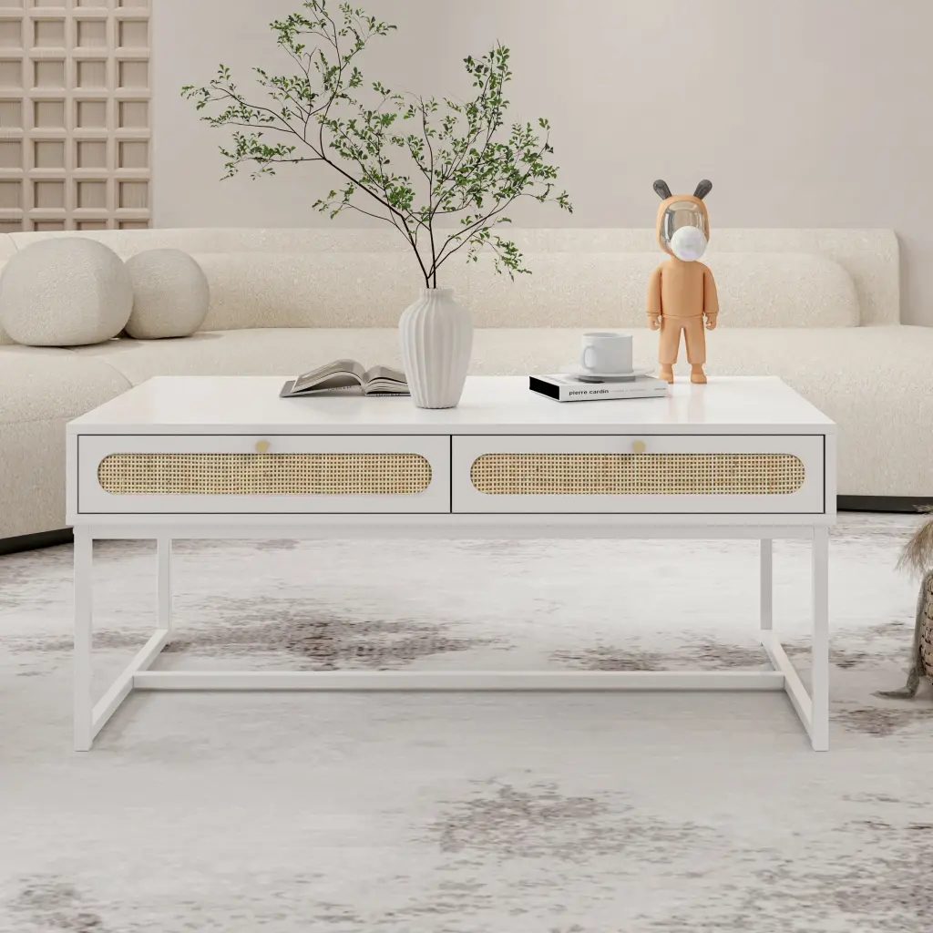 2 Rattan Drawer Coffee Table Modern Furniture Decor Living Room Reception Easy Assembly Wobythan