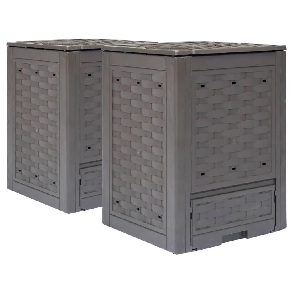 2 Piece Garden Composters Brown 23.6x23.6x32.7 Inches 158.5 gal Plastic Rattan