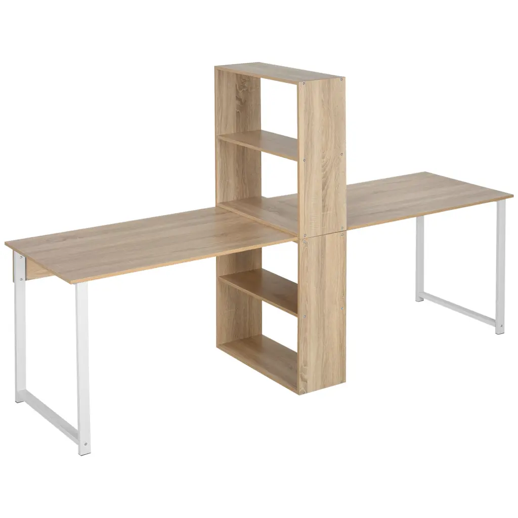 Homcom 88 Inch Extra Long 2 Person Computer Desk Storage Shelves aosom business