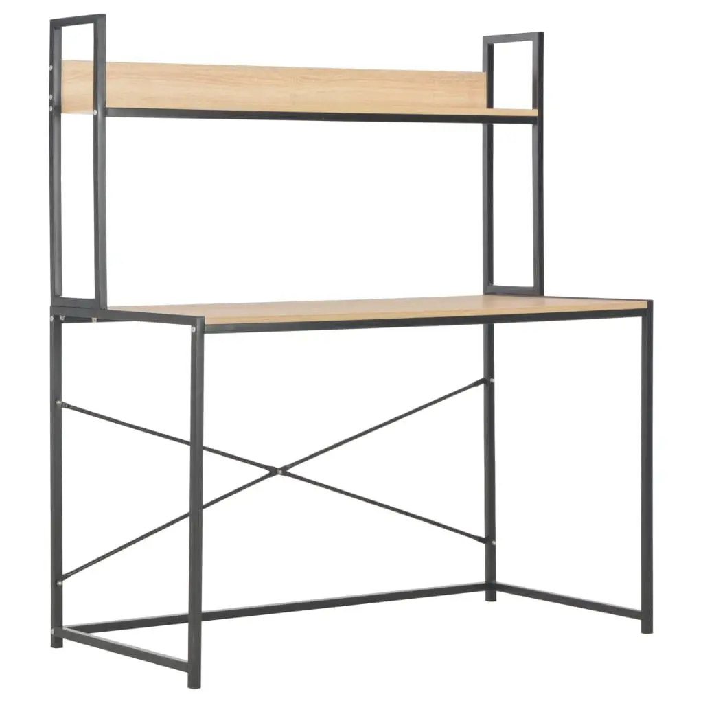 Computer Desk 47.2x23.6x54.3 Inch Black and Oak Modern Workstation