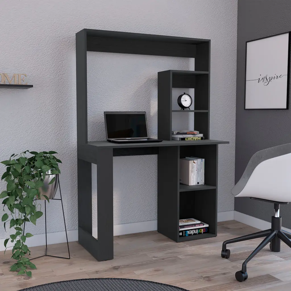 Black Writing Computer Desk Storage Shelves and Hutch Modern Home Office Furniture depot e-shop