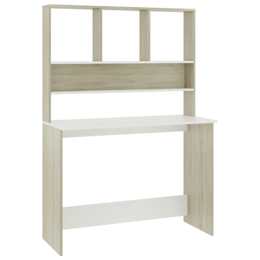 Desk Shelves White and Sonoma Oak 43.3x17.7x61.8 Inches Engineered Wood
