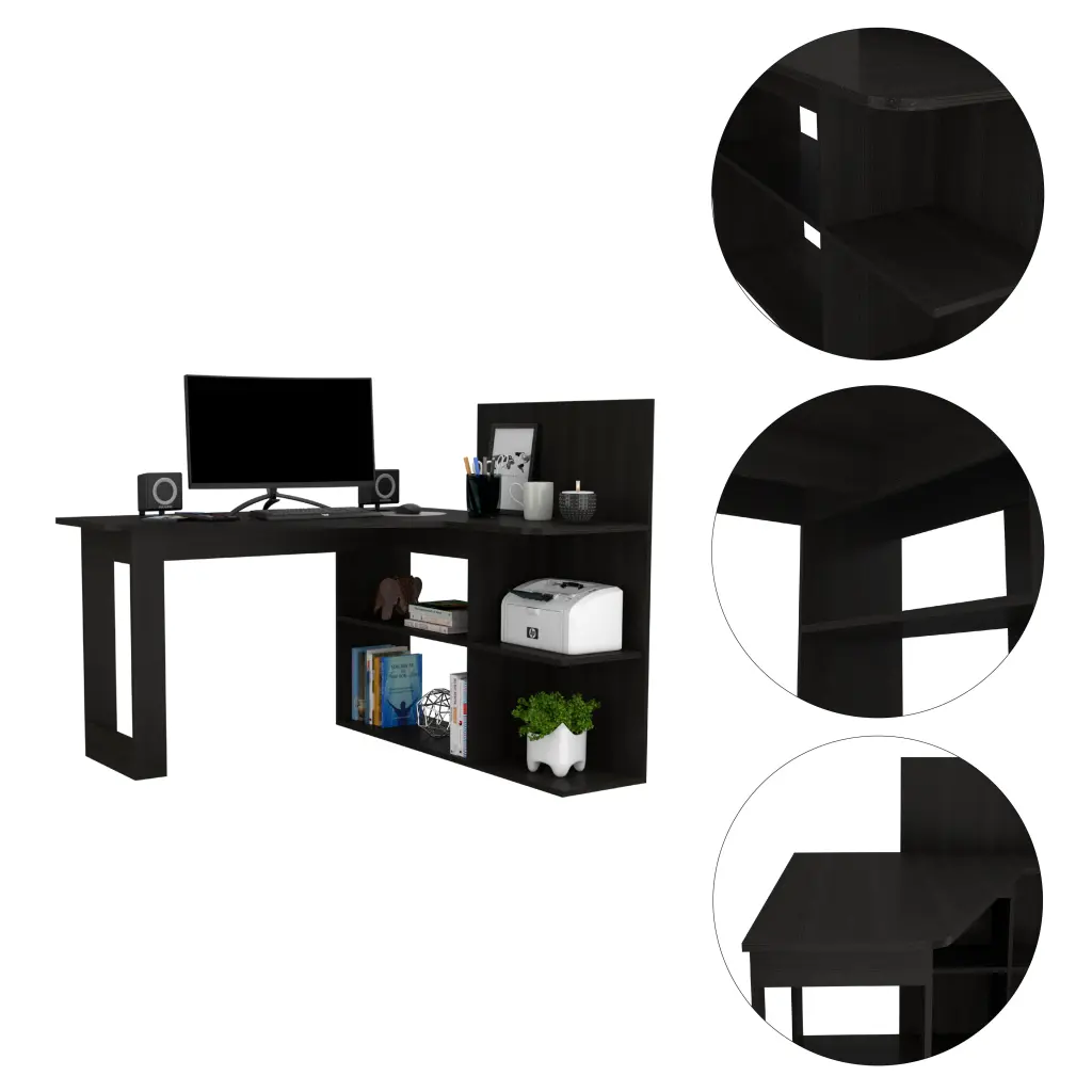 Fairfield 4 Shelf L Shaped Computer Desk Black Wengue Writing Desk furniture max
