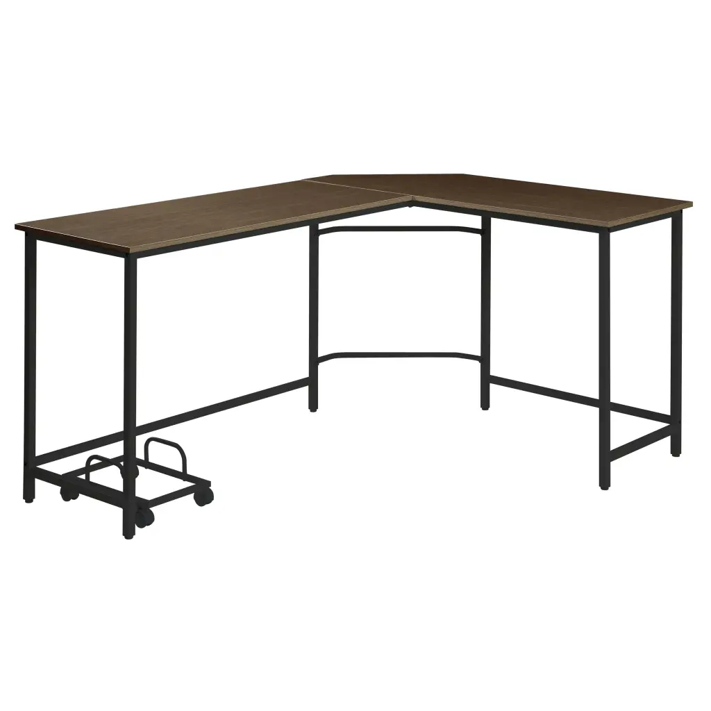 Oak and Black L Shape Computer Desk Casters or Wheels furniture max