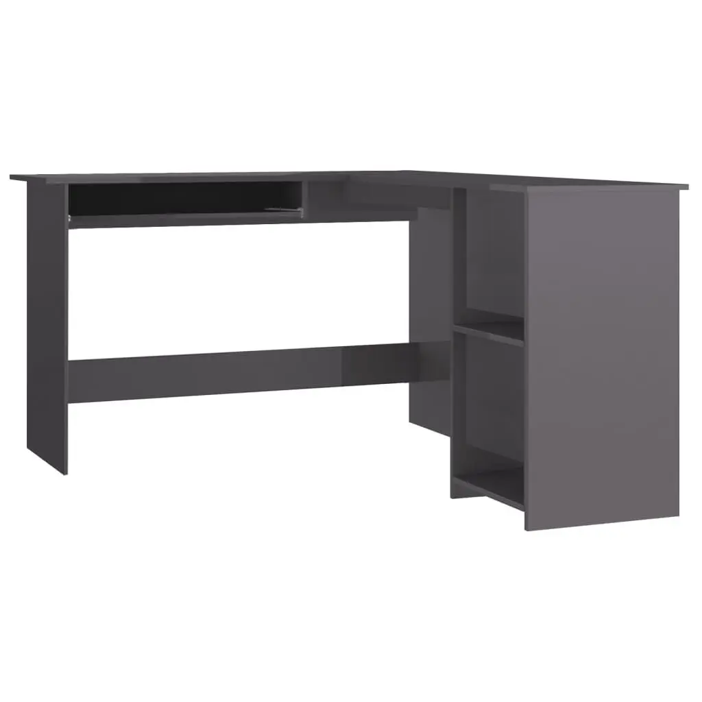 L-Shaped Corner Desk High Gloss Gray 47.2x55.1x29.5 Inches Engineered Wood
