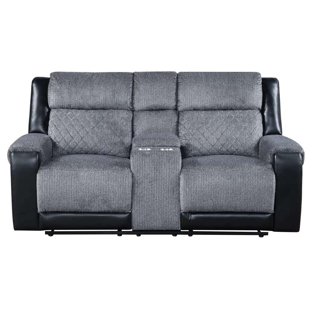 Alicia Grey Black Console Reclining Seat Gray Material Comfortable Living Room Chair luxe modern furniture