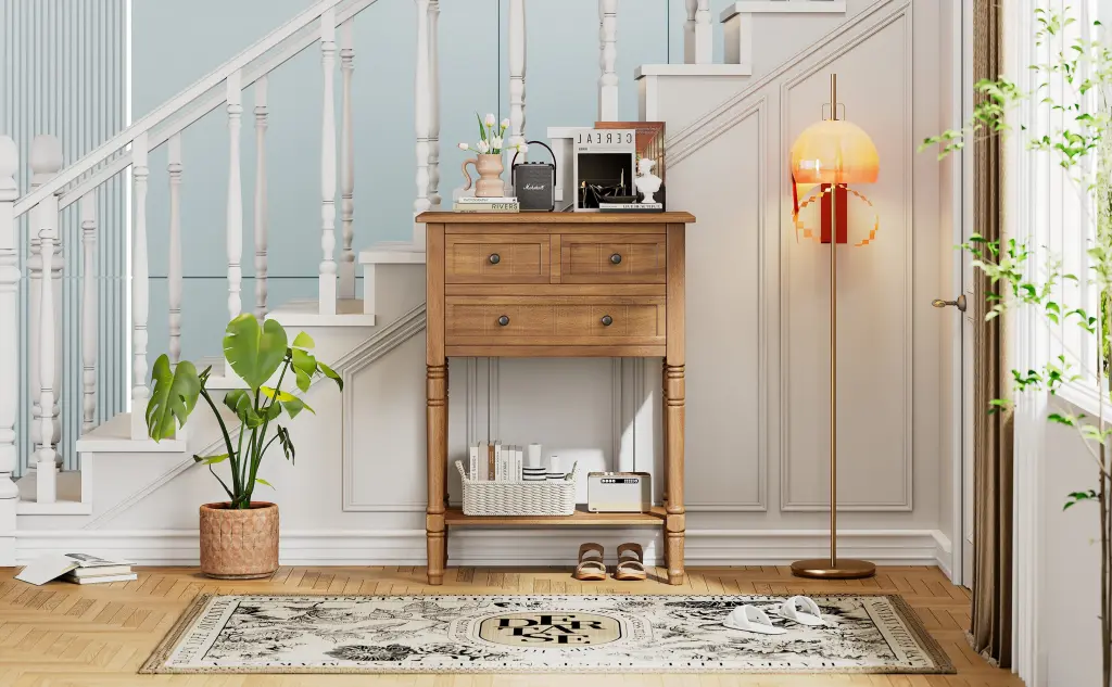 Narrow Console Table Slim Sofa Table Three Storage Drawers rnb