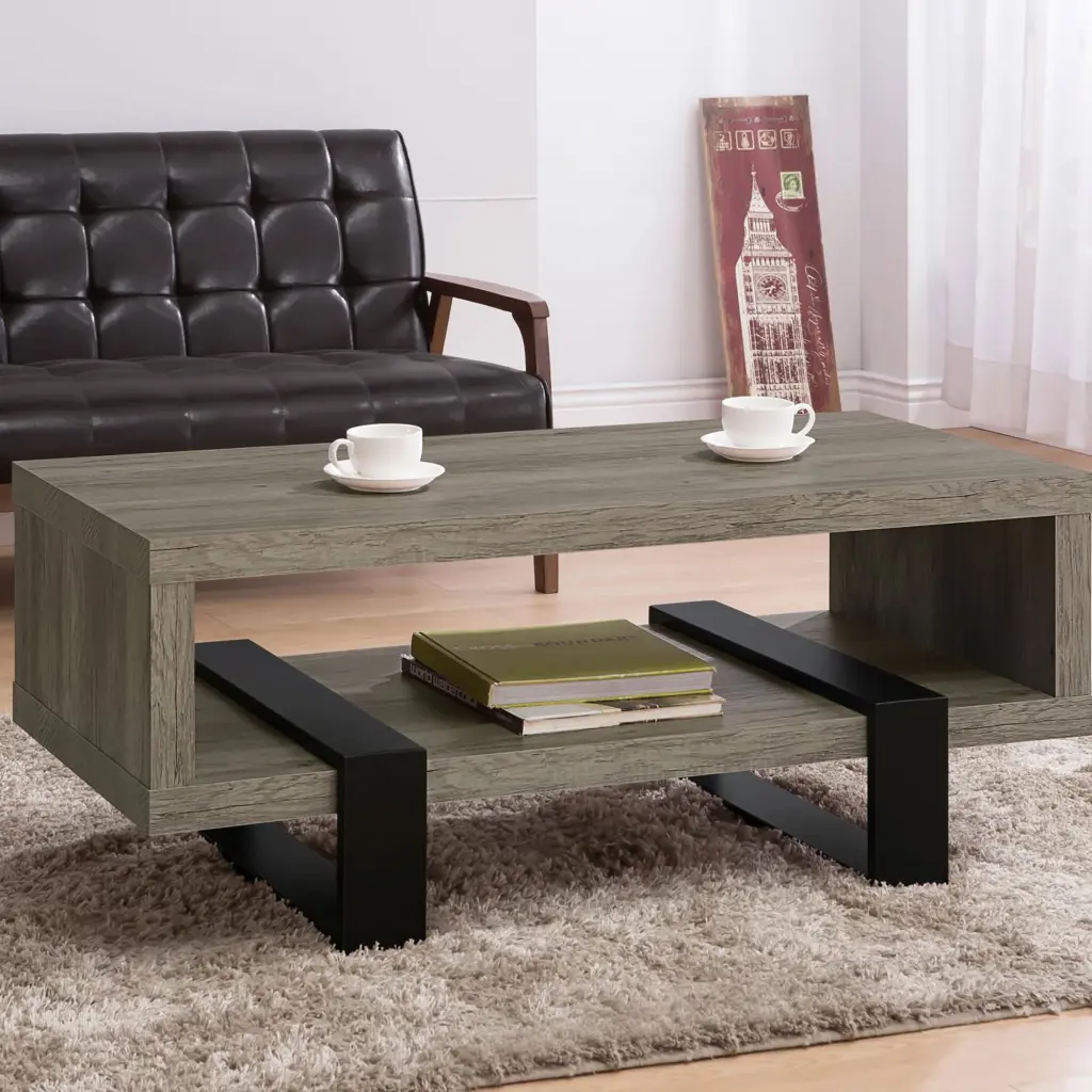 Rectangle Grey Driftwood Coffee Table 1 Shelf Living Room Bedroom YXIANGER