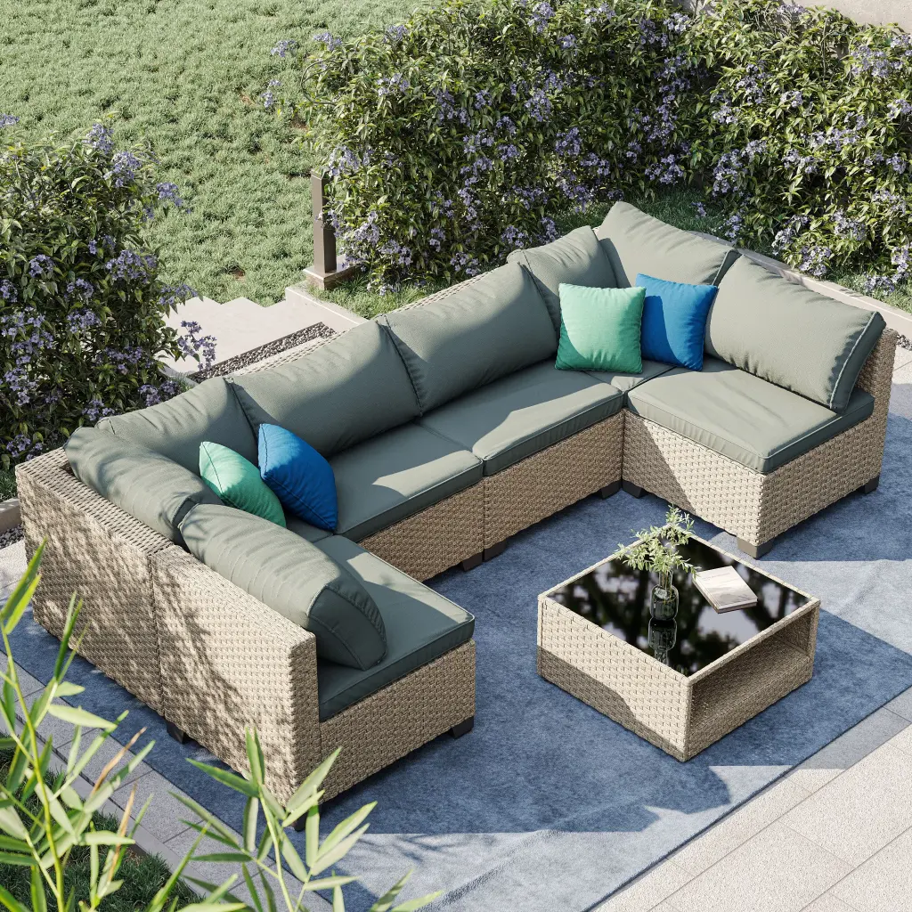 7 Piece Patio Home Decor Set All Weather Boho Outdoor Conversation Set bg outdoor