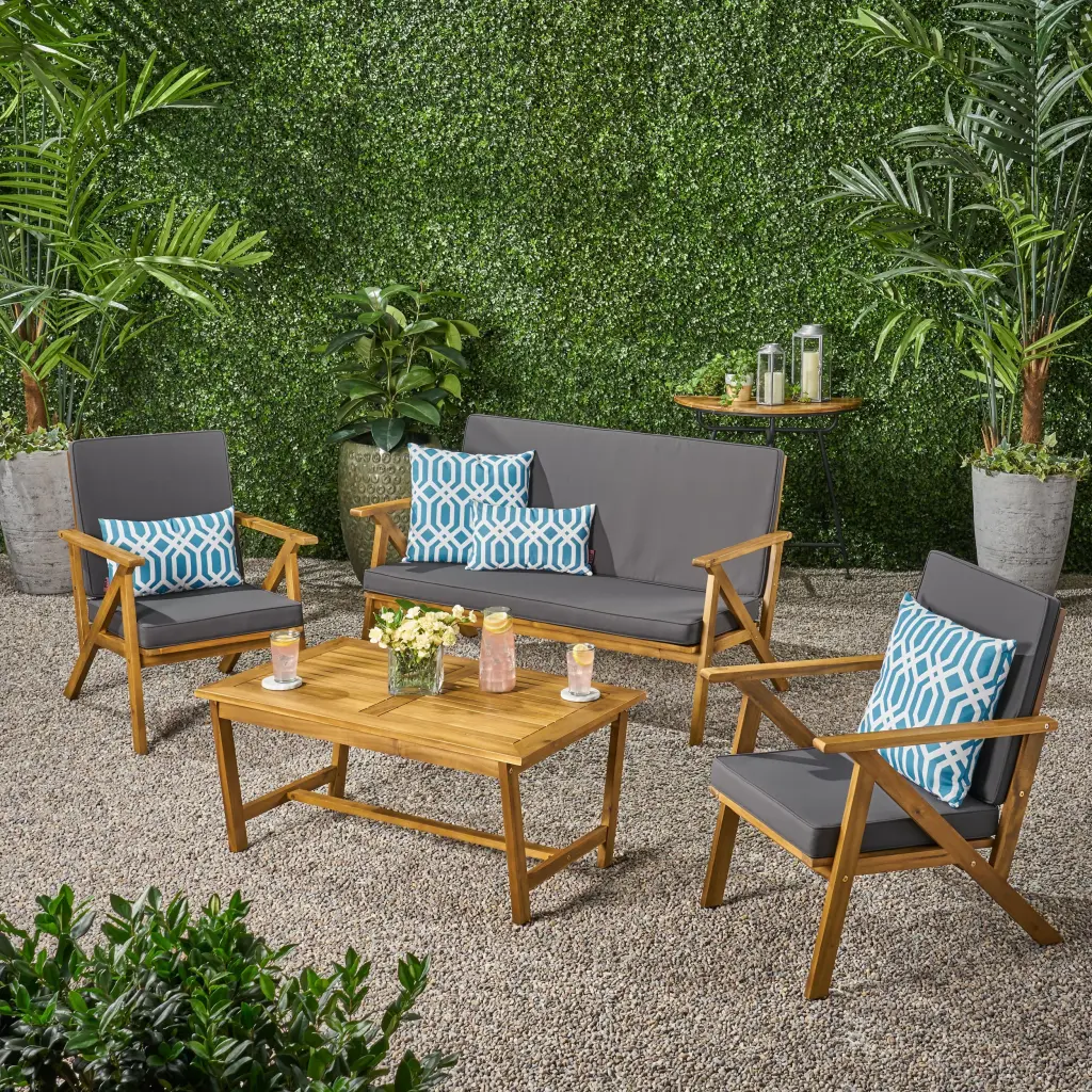 Panama 4 Piece Chat Set Teak Wood Water-Resistant Outdoor Patio Furniture nh-purenest