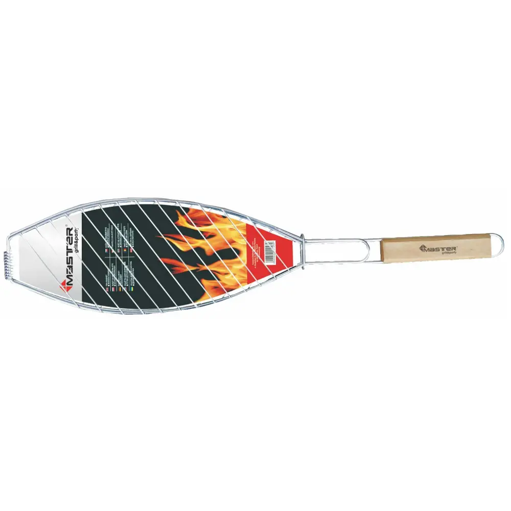 Master Grill & Party fish roasting grate, chrome-plated metal, wooden handle, 68cm, MG148A