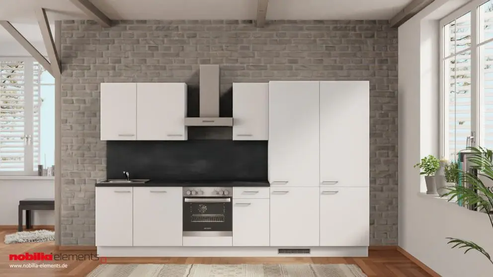 nobilia complete kitchen Warendorf 330 cm alpine white matte concrete slate gray --