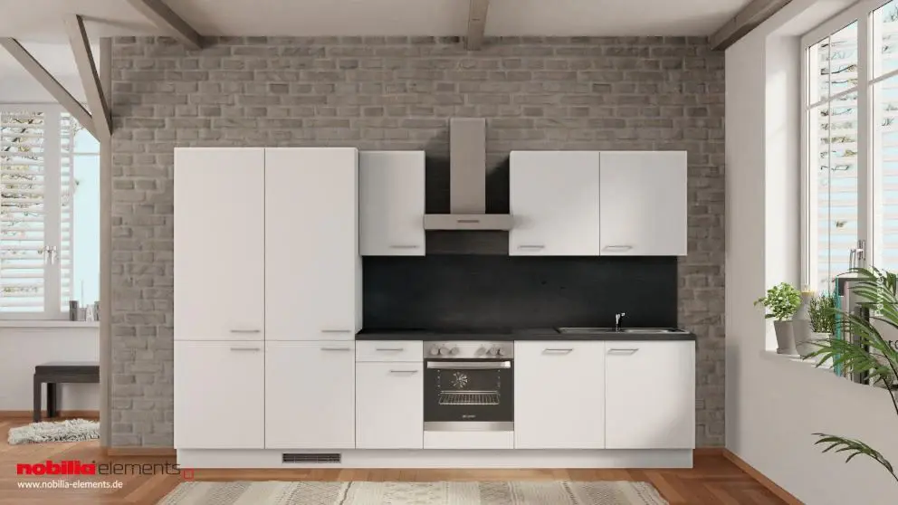 nobilia kitchen Kehl 345 cm alpine white matte concrete slate graphite