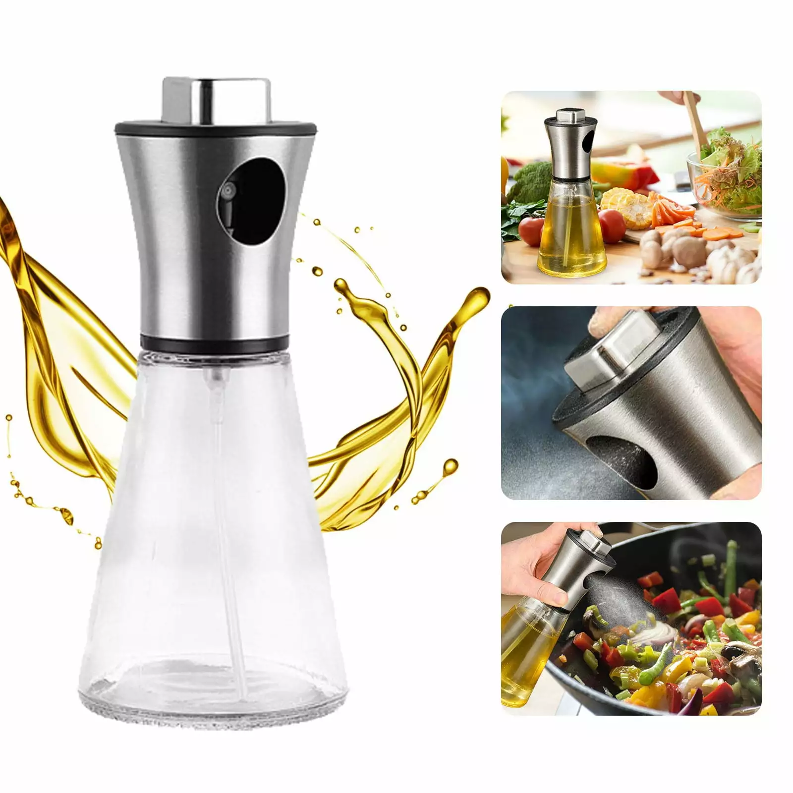 Hxoliqit 200ml Multi-functional Oil Sprayer Cooking and Grilling - Glass Bottle Black Design