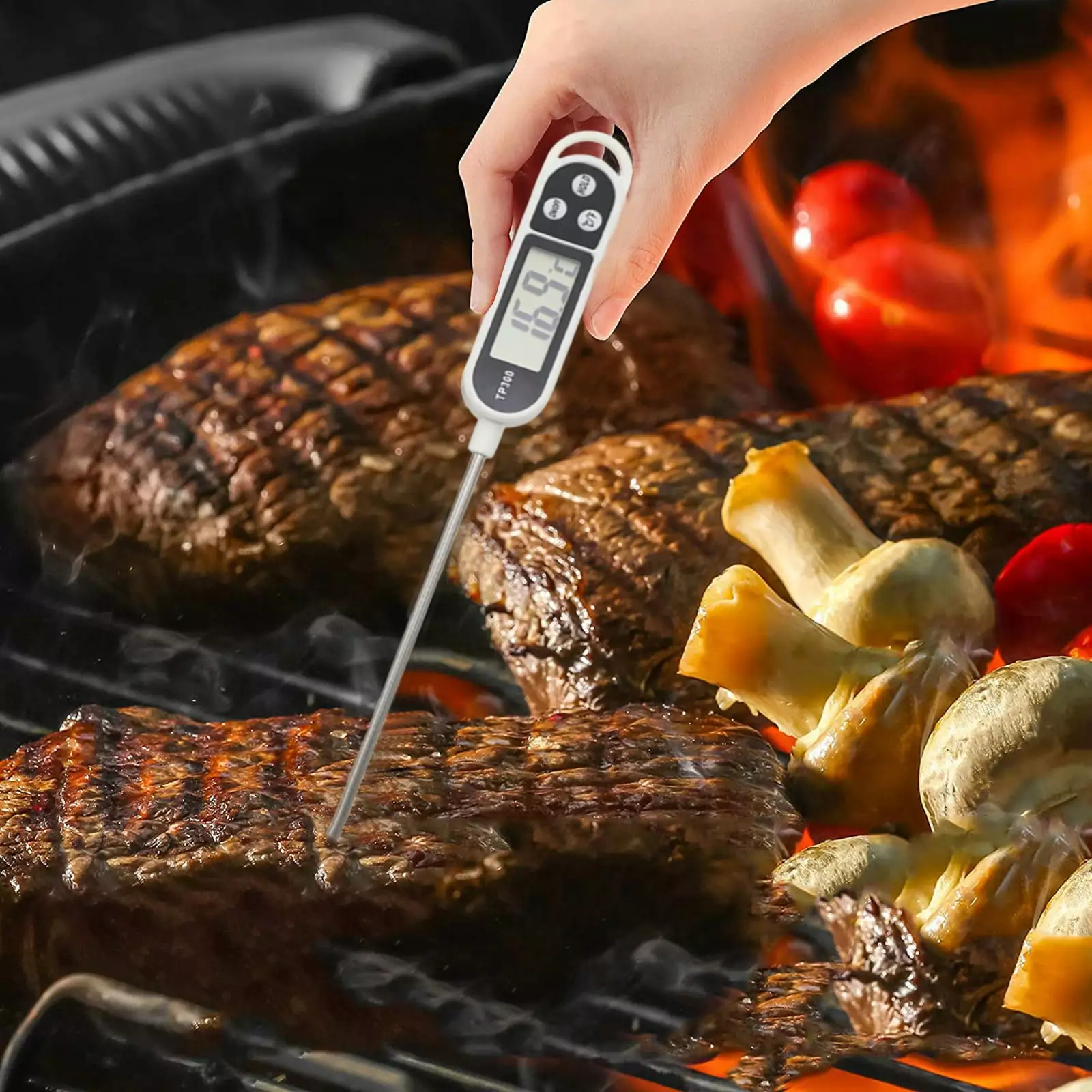 WNFJR Instant Read Digital Kitchen Thermometer Super Long Probe IPX6 Waterproof Meat BBQ Candy