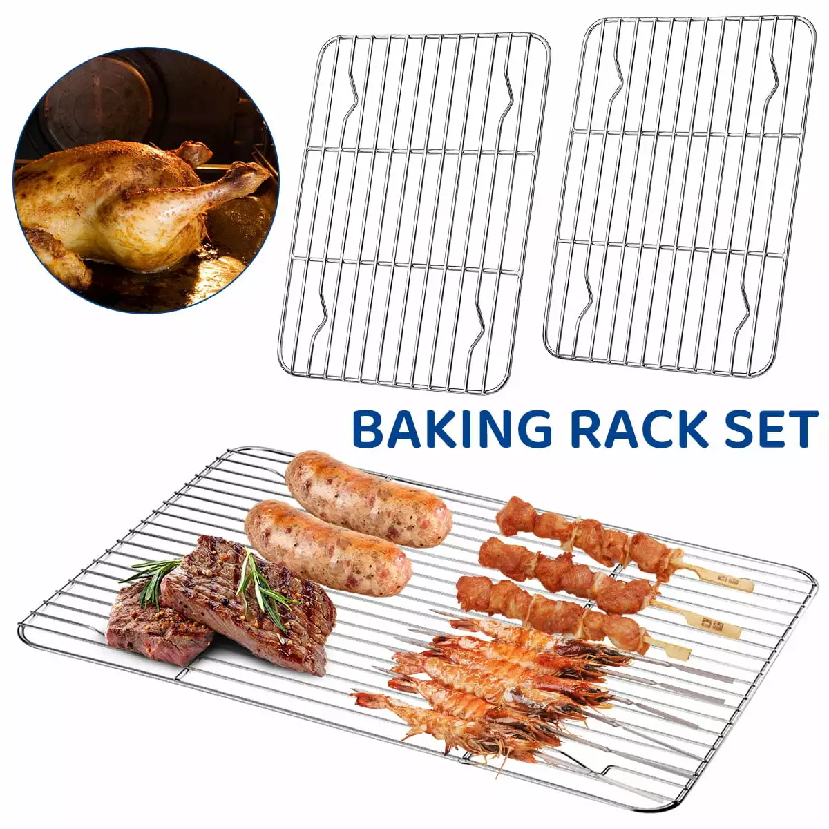 Ihvewuo 2PCS Stainless Steel Baking Rack Heat Resistant Grill Rack Roasting Grilling Cooking