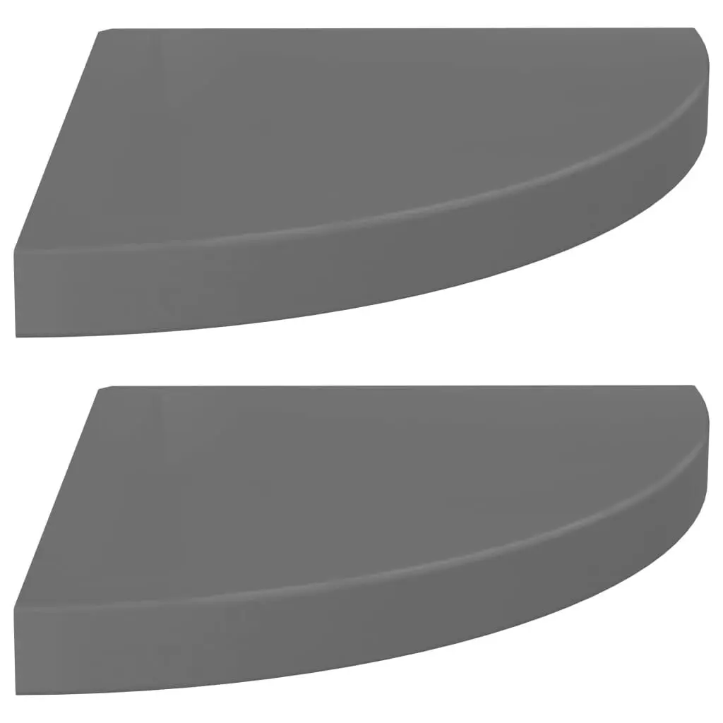 Floating Corner Shelves 2 pcs High Gloss Gray 13.8x13.8x1.5 MDF Wall Mount