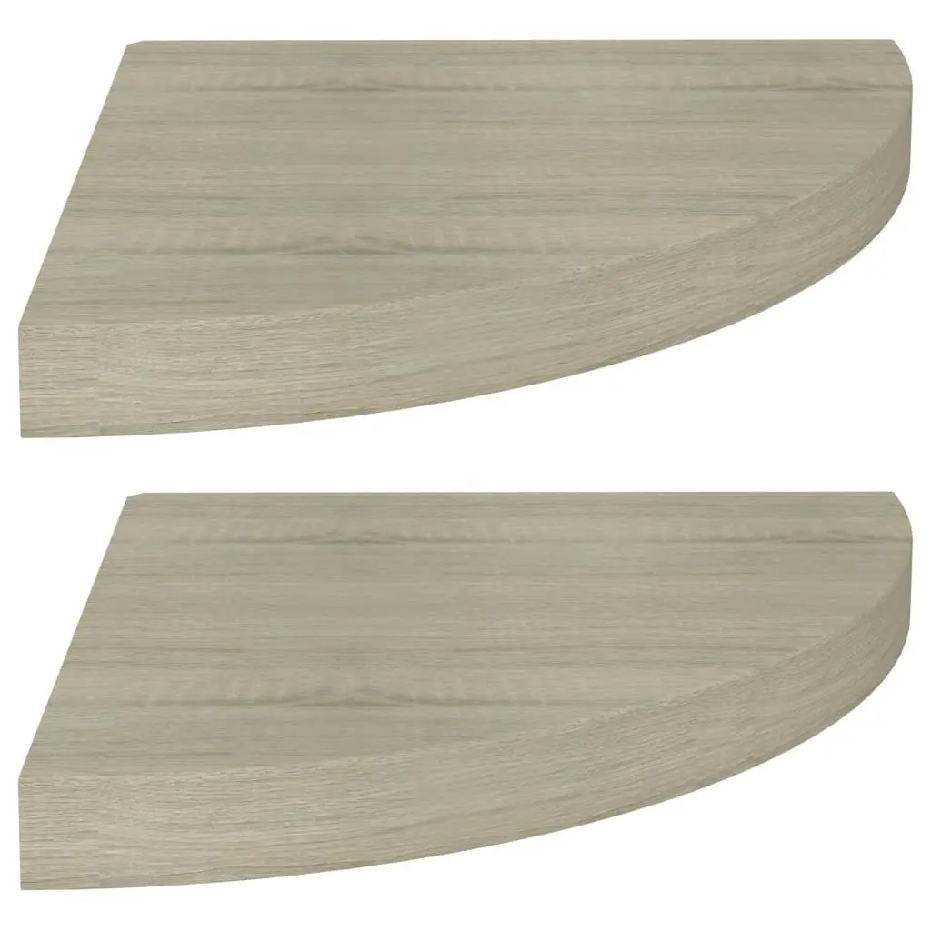 Floating Corner Shelves 2 pcs Oak 13.8x13.8x1.5 Inches MDF Wall Mounted Shelves