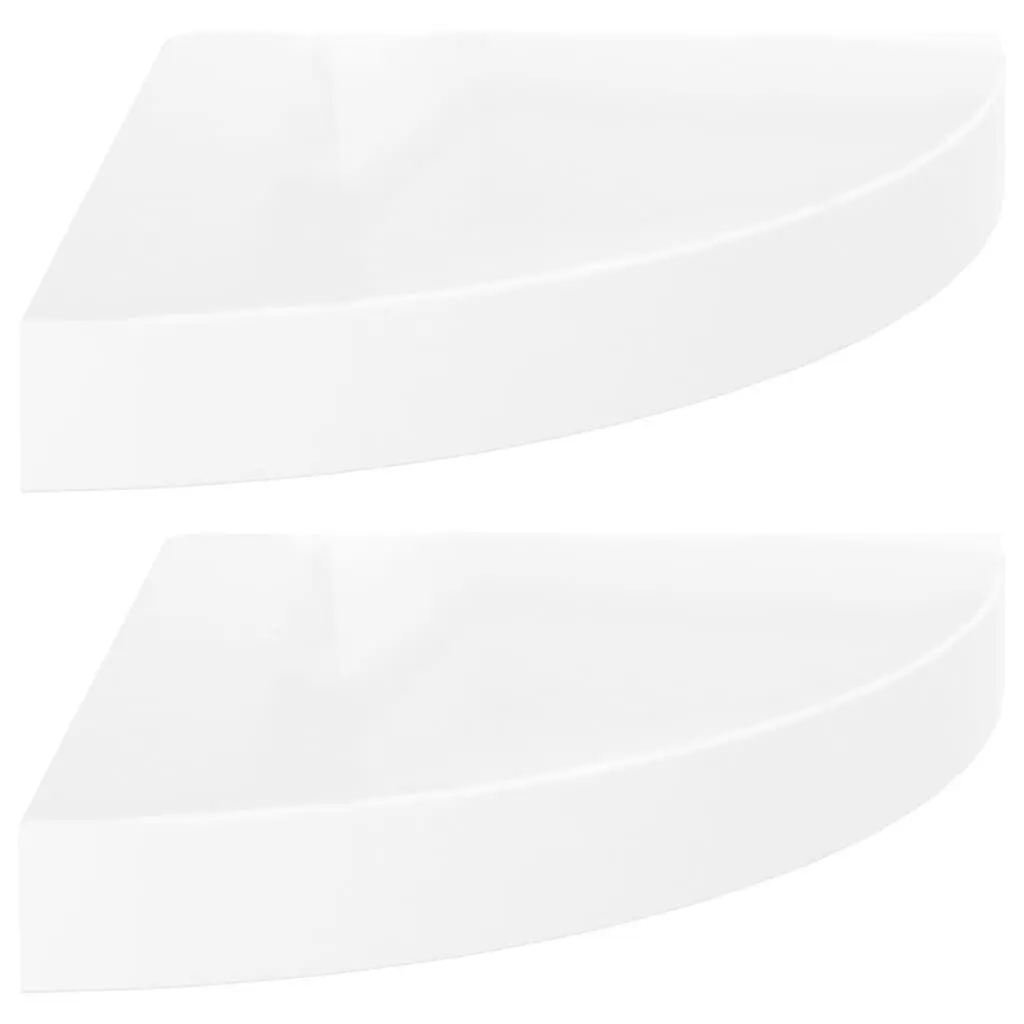 Floating Corner Shelves Set 2 High Gloss White MDF 9.8x9.8x1.5 Inches
