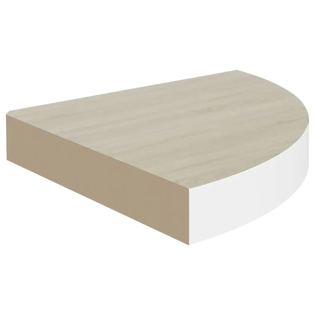 Wall Corner Shelf Oak and White 9.8x9.8x1.4 Inches MDF Space Saving Decorative Storage