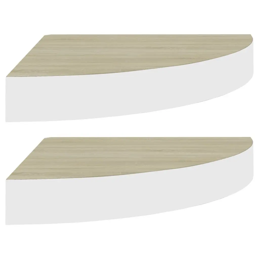 Wall Corner Shelves 2 Pieces Oak and White 13.7x13.7x1.4 Inches MDF