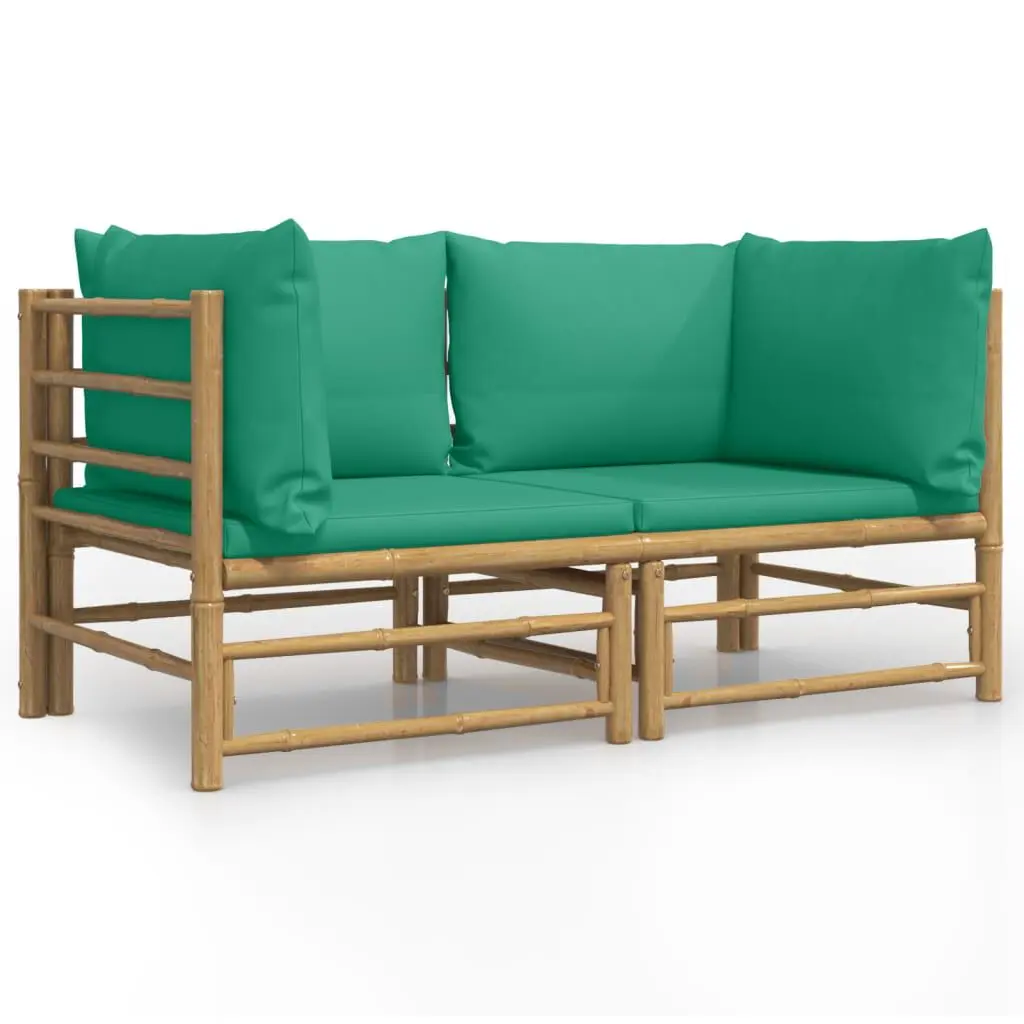 Patio Corner Sofas Green Cushions 2 pcs Bamboo Outdoor Lounge