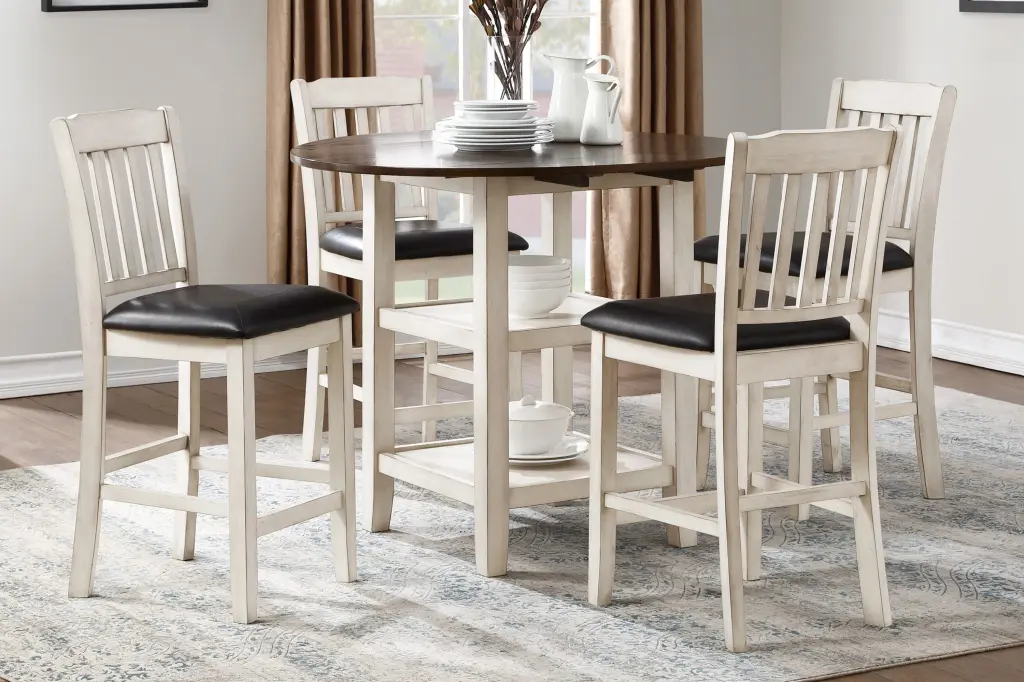 White And Dark Cherry Finish 5Pc Counter Height Set Table 2X Bottom Storage Modern Dining Set kanepe