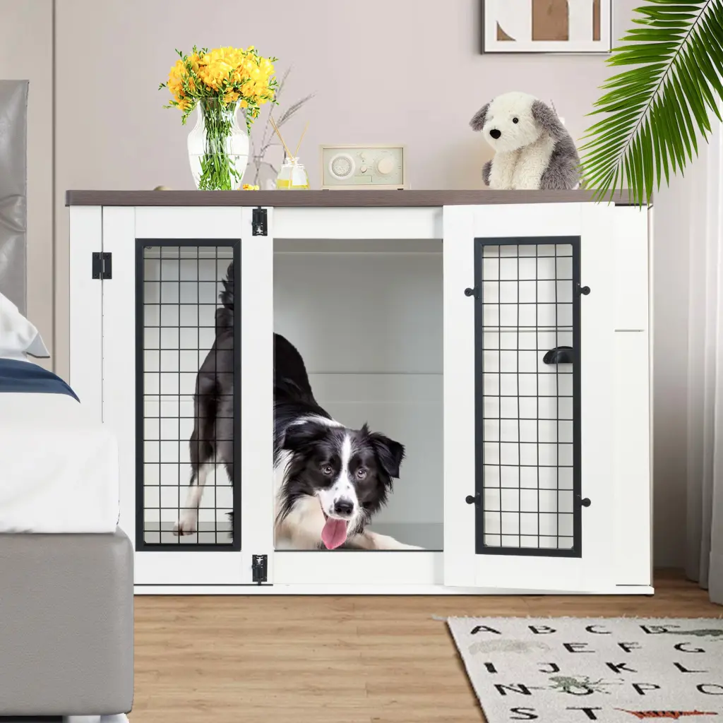 Wooden Dog Cage Double Door Pet Crate Side Table Style Home Decor Furniture Dogs need pet furniture